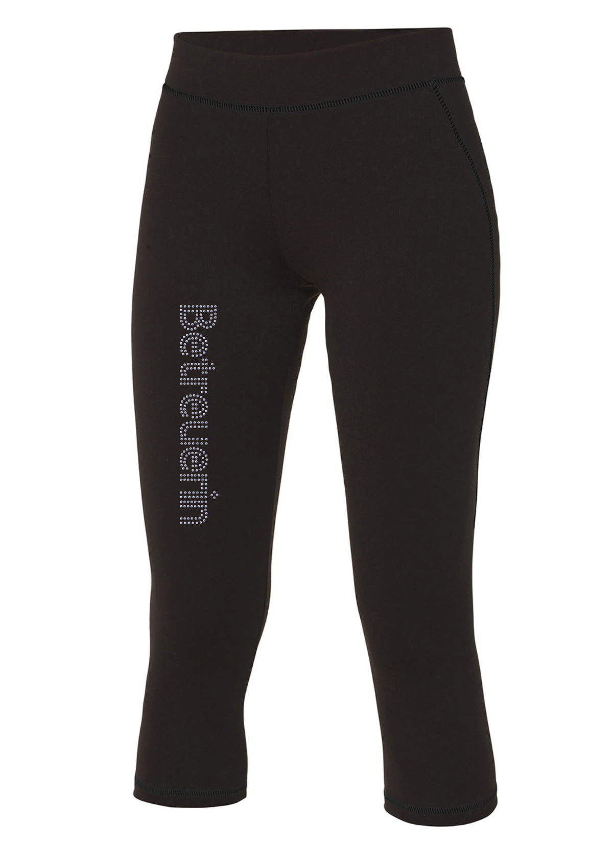 Damen Capri Leggings Strass Schriftzug