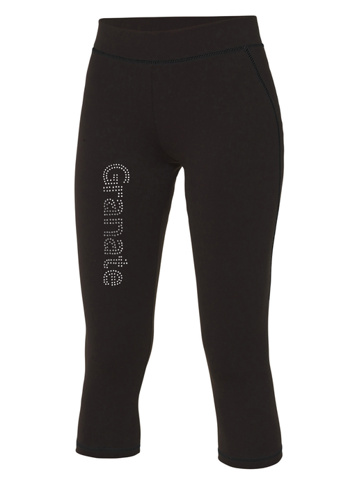 Damen Capri Leggings Strass Schriftzug