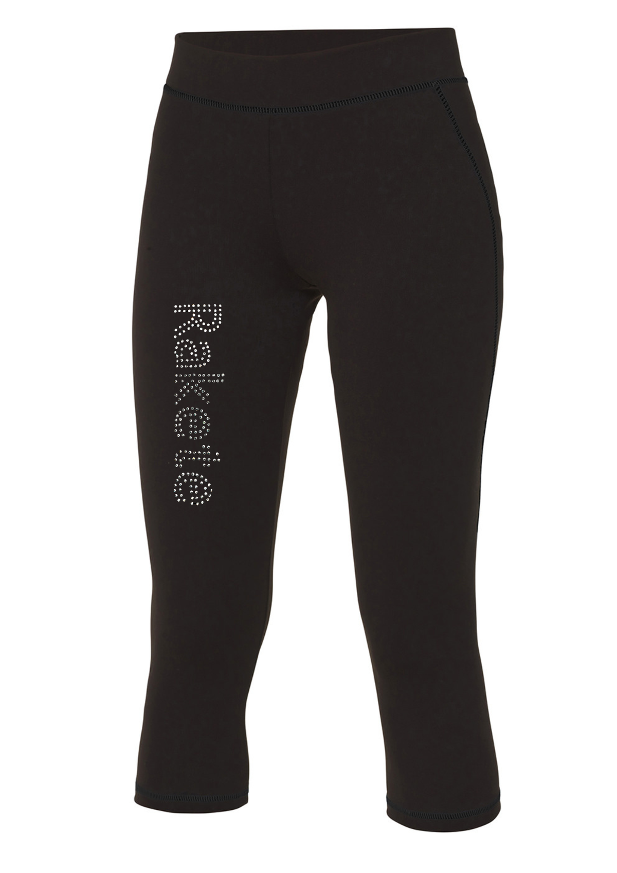 Damen Capri Leggings Strass Schriftzug